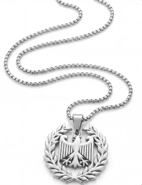 Deutschland Kette – Bundesadler im Lorbeerkranz, Anhänger aus 316L Edelstahl mit Gliederkette